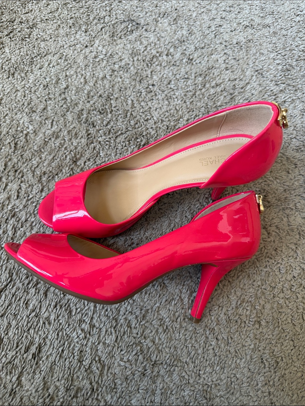 MICHAEL Michael Kors Women’s Open-Toe Patent Heels in Hot Pink - Picture 3 of 6